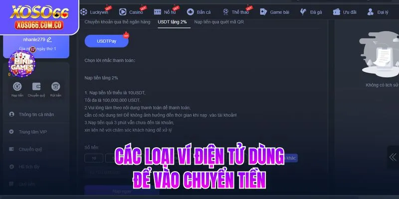 Các loại ví điện tử dùng để vào chuyển tiền