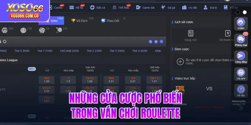 Những cửa cược phổ biến trong ván chơi Roulette 